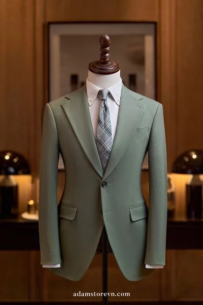 Áo vest xanh lá pastel cổ ve khuyết 1 hàng khuy - AV414