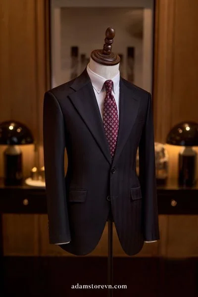 Áo vest đen sọc chìm cổ ve khuyết 1 hàng khuy - AV344