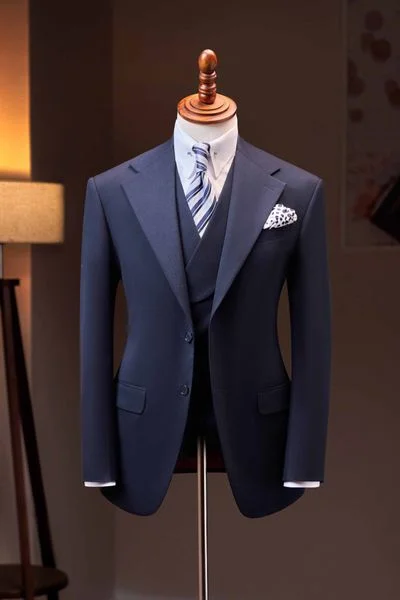 Áo vest xanh sọc kẻ chìm cổ ve khuyết 1 hàng khuy - AV398