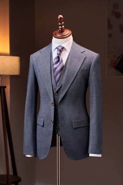 Áo vest ghi kẻ vuông cổ ve khuyết 1 hàng khuy - AV409